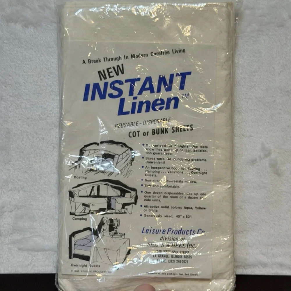 Vintage Leisure Products Instant Linens Sheets Bunk Cot Travel 1968 Ship's Wheel